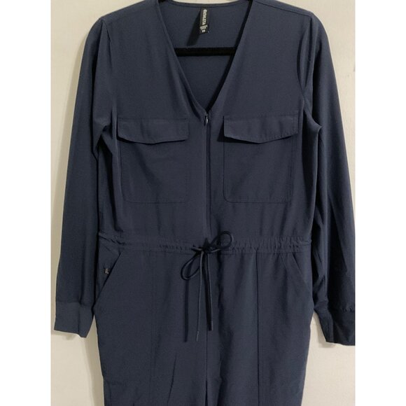 Athleta Zuma Navy Long Sleeve Jogger Jumpsuit XS Drawstring Waist - Picture 4 of 16